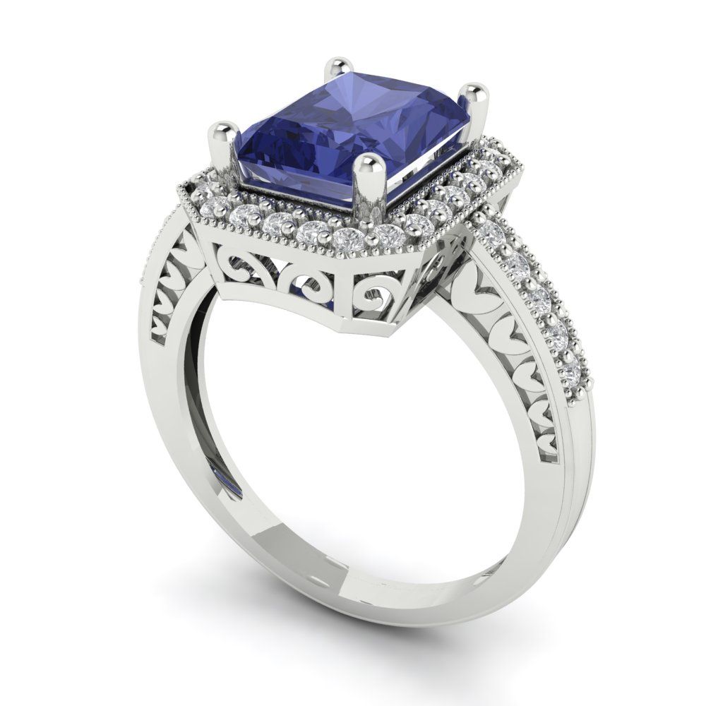 2.78 cttw Simulated Tanzanite Hidden Halo Engagement Ring - Solid Gold (Emerald Cut,8.5x6.5mm)