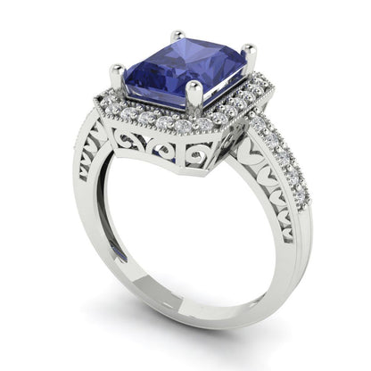 2.78 cttw Simulated Tanzanite Hidden Halo Engagement Ring - Solid Gold (Emerald Cut,8.5x6.5mm)