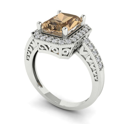 2.78 cttw Zirconia Simulated Champagne Diamond Hidden Halo Engagement Ring - Solid Gold (VVS1, Emerald Cut,8.5x6.5mm)