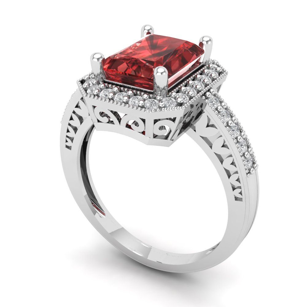 2.78 cttw Natural Garnet Hidden Halo Engagement Ring - Solid Gold (Emerald Cut,8.5x6.5mm)