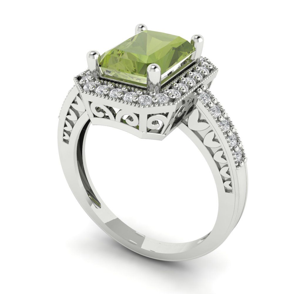 2.78 cttw Natural Peridot Hidden Halo Engagement Ring - Solid White Gold (VVS1, Emerald Cut,8.5x6.5mm)