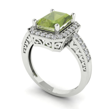 2.78 cttw Natural Peridot Hidden Halo Engagement Ring - Solid White Gold (VVS1, Emerald Cut,8.5x6.5mm)