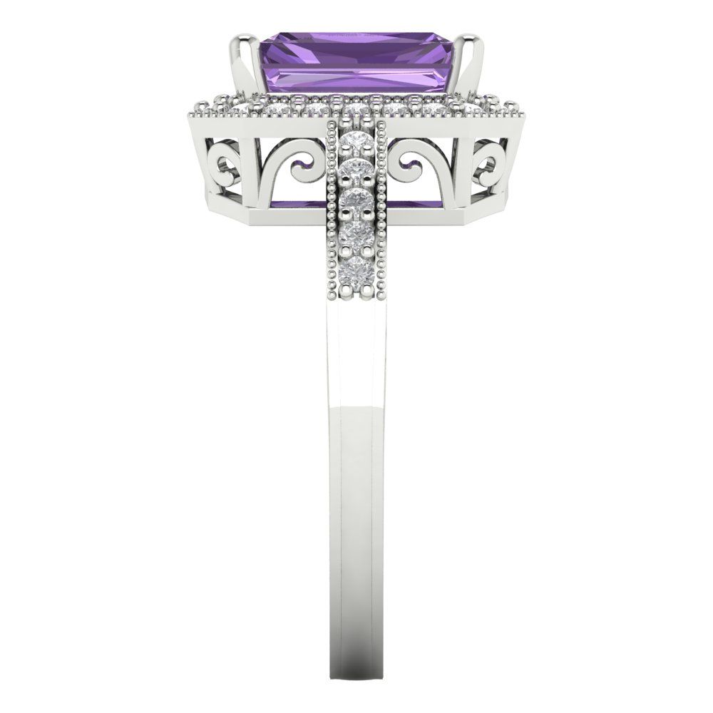 2.78 cttw Simulated Alexandrite Hidden Halo Engagement Ring - Solid Gold (Emerald Cut,8.5x6.5mm)