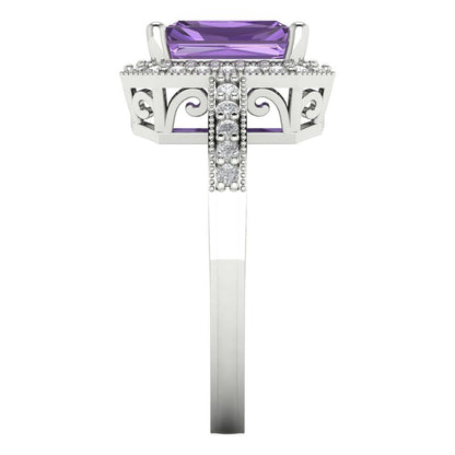 2.78 cttw Simulated Alexandrite Hidden Halo Engagement Ring - Solid Gold (Emerald Cut,8.5x6.5mm)