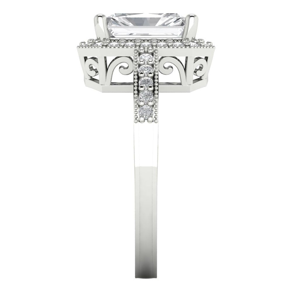 2.78 cttw White Sapphire Hidden Halo Engagement Ring - Solid Gold (Emerald Cut,8.5x6.5mm)