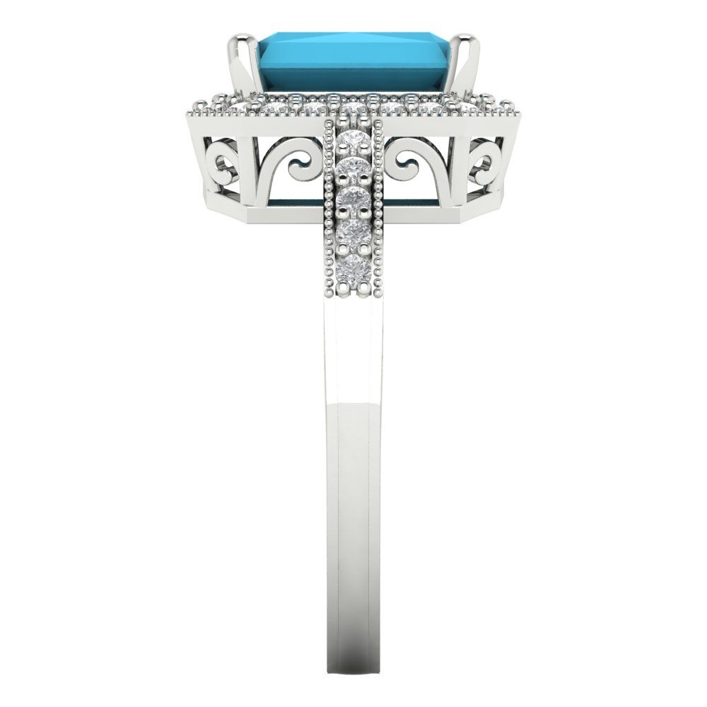 2.78 cttw Simulated Turquoise Hidden Halo Engagement Ring - Solid White Gold (VVS1, Emerald Cut,8.5x6.5mm)