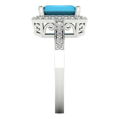 2.78 cttw Simulated Turquoise Hidden Halo Engagement Ring - Solid White Gold (VVS1, Emerald Cut,8.5x6.5mm)