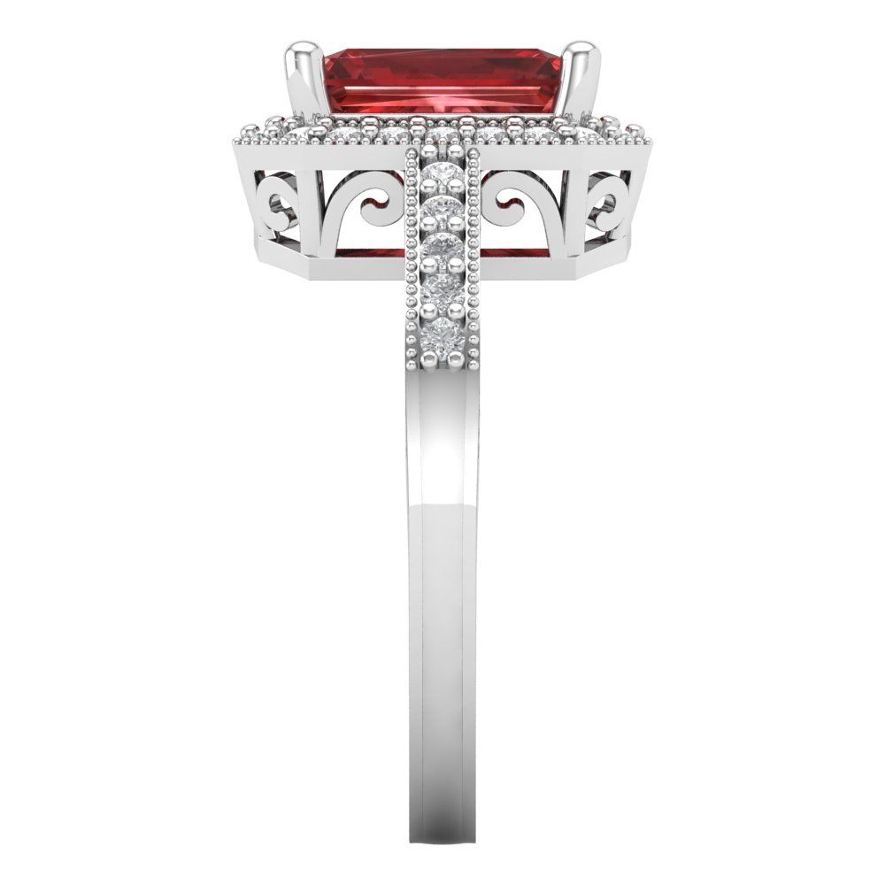 2.78 cttw Natural Garnet Hidden Halo Engagement Ring - Solid Gold (Emerald Cut,8.5x6.5mm)