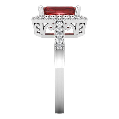 2.78 cttw Natural Garnet Hidden Halo Engagement Ring - Solid Gold (Emerald Cut,8.5x6.5mm)