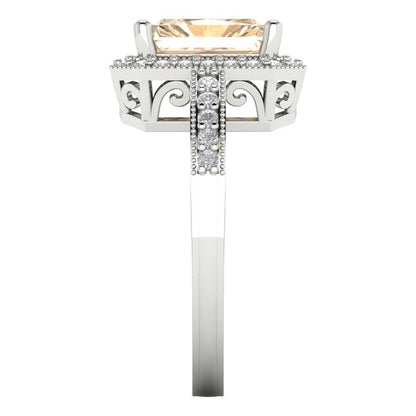 2.78 cttw Natural Morganite Hidden Halo Engagement Ring - Solid Gold (Emerald Cut,8.5x6.5mm)