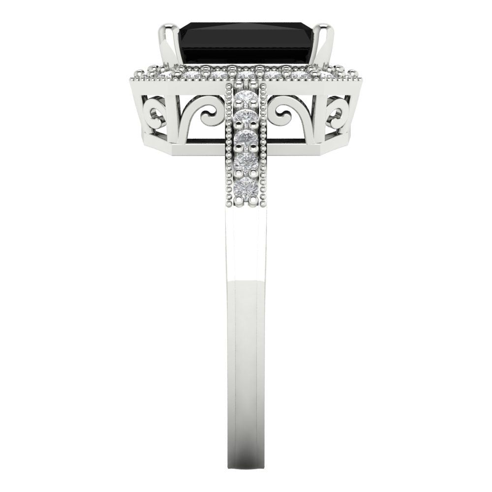 2.78 cttw Natural Onyx Hidden Halo Engagement Ring - Solid Gold (Emerald Cut,8.5x6.5mm)