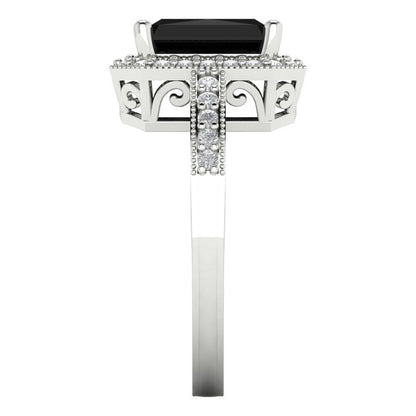 2.78 cttw Natural Onyx Hidden Halo Engagement Ring - Solid Gold (Emerald Cut,8.5x6.5mm)