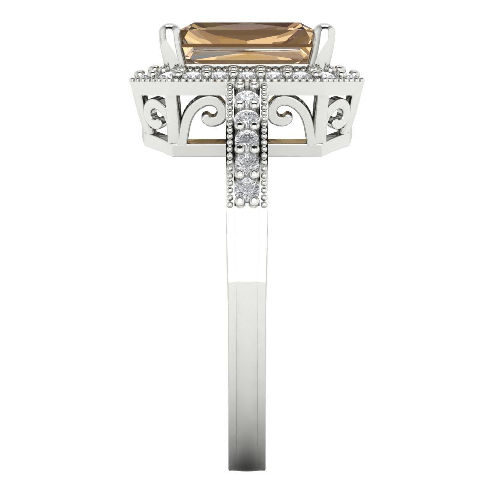 2.78 cttw Zirconia Simulated Champagne Diamond Hidden Halo Engagement Ring - Solid Gold (VVS1, Emerald Cut,8.5x6.5mm)