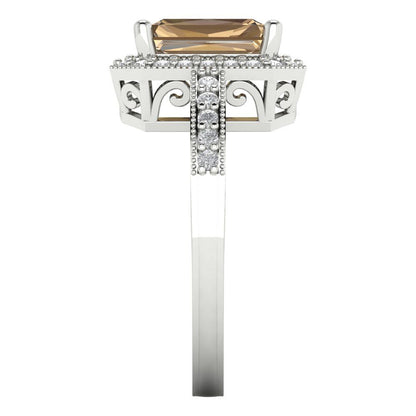 2.78 cttw Zirconia Simulated Champagne Diamond Hidden Halo Engagement Ring - Solid Gold (VVS1, Emerald Cut,8.5x6.5mm)