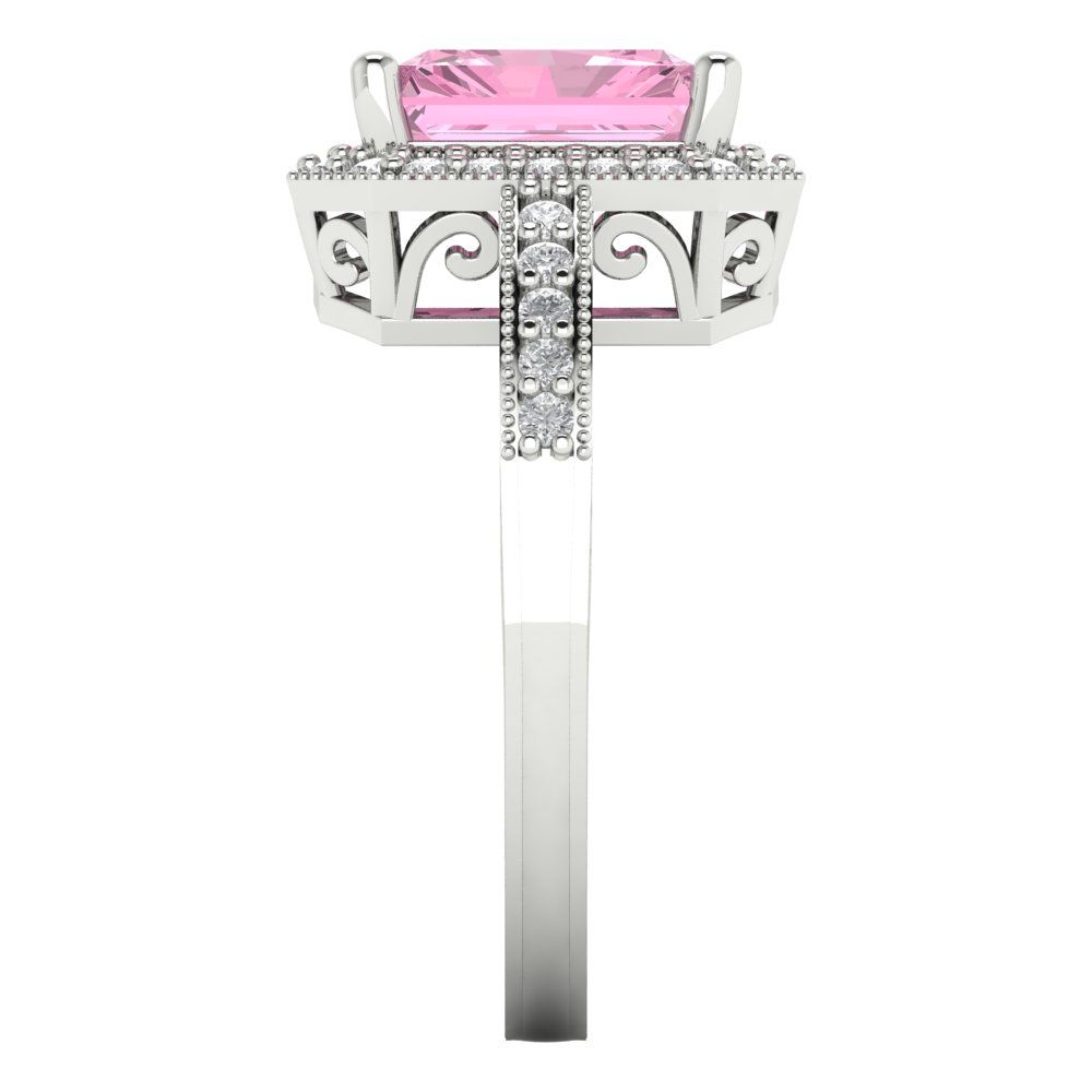 2.78 cttw Zirconia Simulated Pink Diamond Hidden Halo Engagement Ring - Solid White Gold (VVS1, Emerald Cut,8.5x6.5mm)