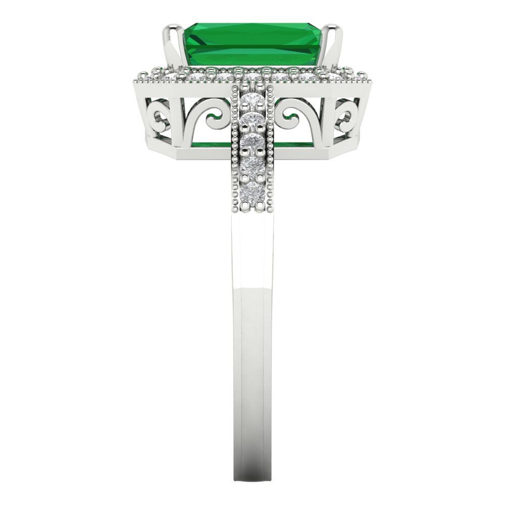 2.78 cttw Simulated Emerald Hidden Halo Engagement Ring - Solid White Gold (VVS1, Emerald Cut,8.5x6.5mm)