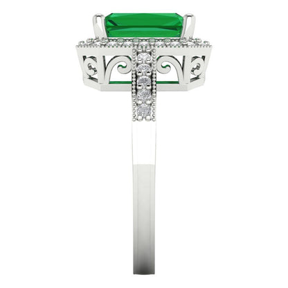 2.78 cttw Simulated Emerald Hidden Halo Engagement Ring - Solid White Gold (VVS1, Emerald Cut,8.5x6.5mm)