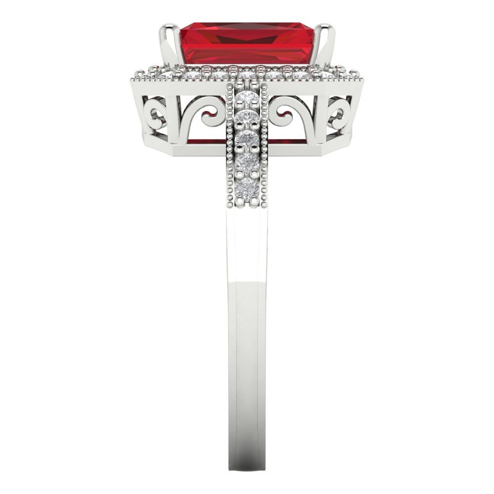 2.78 cttw Simulated Ruby Hidden Halo Engagement Ring - Solid White Gold (VVS1, Emerald Cut,8.5x6.5mm)