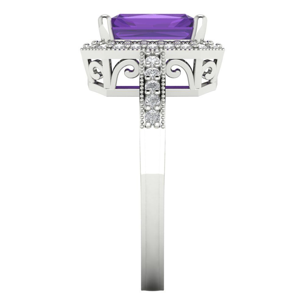 2.78 cttw Natural Amethyst Hidden Halo Engagement Ring - Solid Gold (Emerald Cut,8.5x6.5mm)
