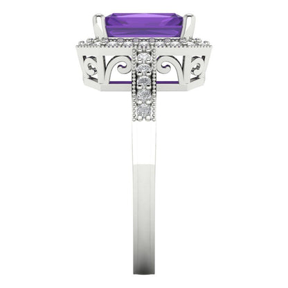 2.78 cttw Natural Amethyst Hidden Halo Engagement Ring - Solid Gold (Emerald Cut,8.5x6.5mm)