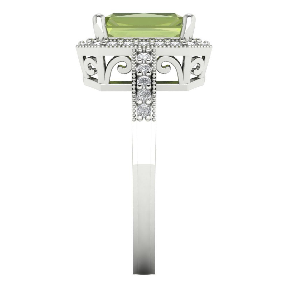 2.78 cttw Natural Peridot Hidden Halo Engagement Ring - Solid White Gold (VVS1, Emerald Cut,8.5x6.5mm)