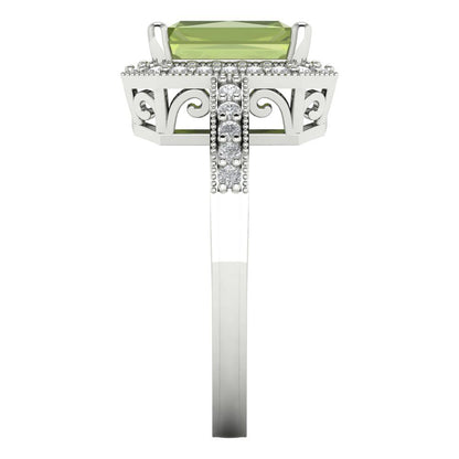 2.78 cttw Natural Peridot Hidden Halo Engagement Ring - Solid White Gold (VVS1, Emerald Cut,8.5x6.5mm)