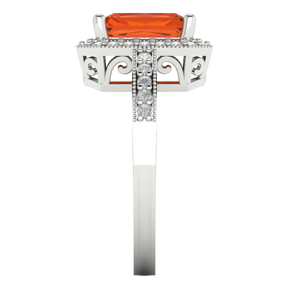 2.78 cttw Zirconia Simulated Red Diamond Hidden Halo Engagement Ring - Solid Gold (VVS1, Emerald Cut,8.5x6.5mm)