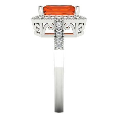 2.78 cttw Zirconia Simulated Red Diamond Hidden Halo Engagement Ring - Solid Gold (VVS1, Emerald Cut,8.5x6.5mm)