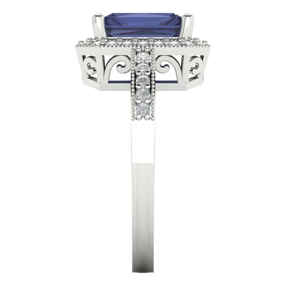 2.78 cttw Simulated Blue Sapphire Hidden Halo Engagement Ring - Solid Gold (Emerald Cut,8.5x6.5mm)