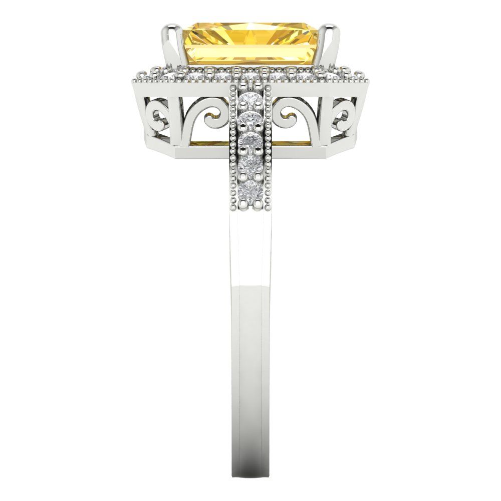 2.78 cttw Natural Citrine Hidden Halo Engagement Ring - Solid White Gold (VVS1, Emerald Cut,8.5x6.5mm)