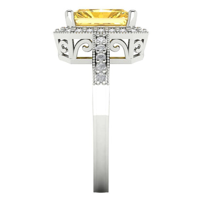 2.78 cttw Natural Citrine Hidden Halo Engagement Ring - Solid White Gold (VVS1, Emerald Cut,8.5x6.5mm)