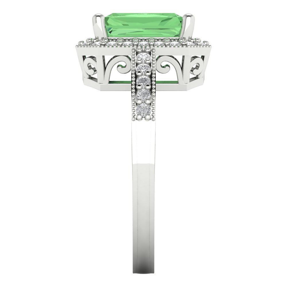 2.78 cttw Zirconia Simulated Green Diamond Hidden Halo Engagement Ring - Solid Gold (VVS1, Emerald Cut,8.5x6.5mm)