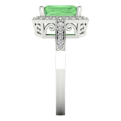 2.78 cttw Zirconia Simulated Green Diamond Hidden Halo Engagement Ring - Solid Gold (VVS1, Emerald Cut,8.5x6.5mm)