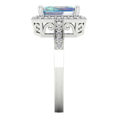 2.78 cttw Blue Moissanite Hidden Halo Engagement Ring - Solid Gold (Emerald Cut,8.5x6.5mm)