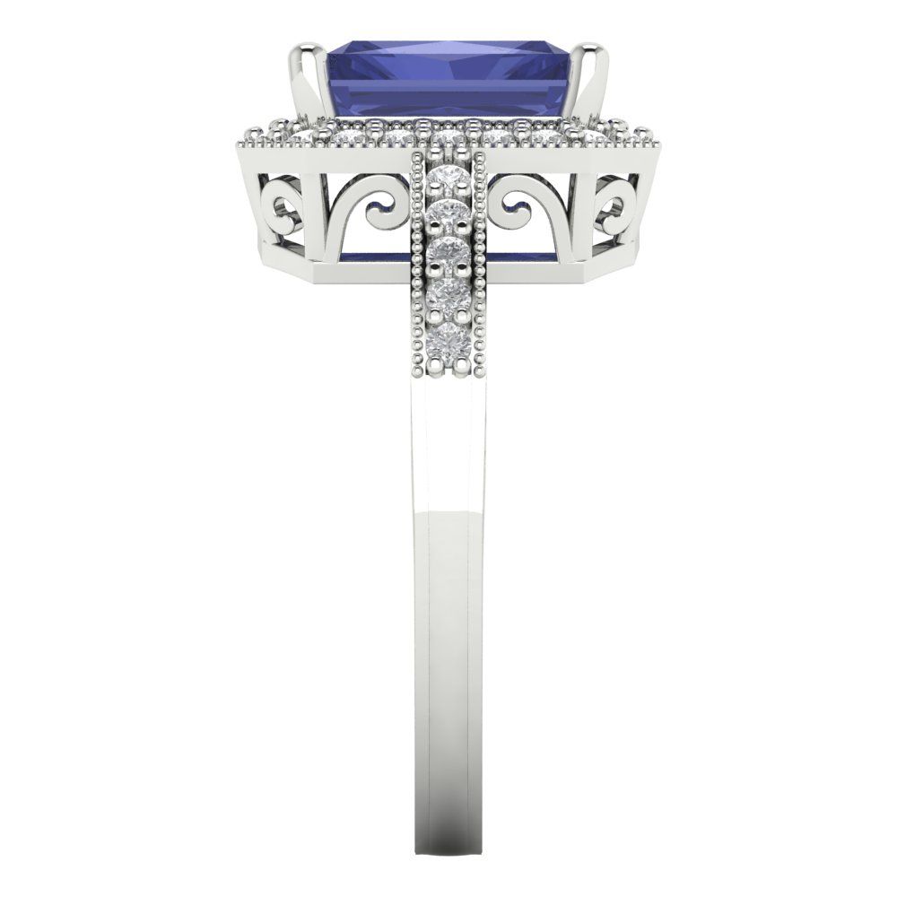 2.78 cttw Simulated Tanzanite Hidden Halo Engagement Ring - Solid Gold (Emerald Cut,8.5x6.5mm)
