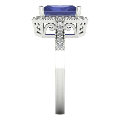 2.78 cttw Simulated Tanzanite Hidden Halo Engagement Ring - Solid Gold (Emerald Cut,8.5x6.5mm)