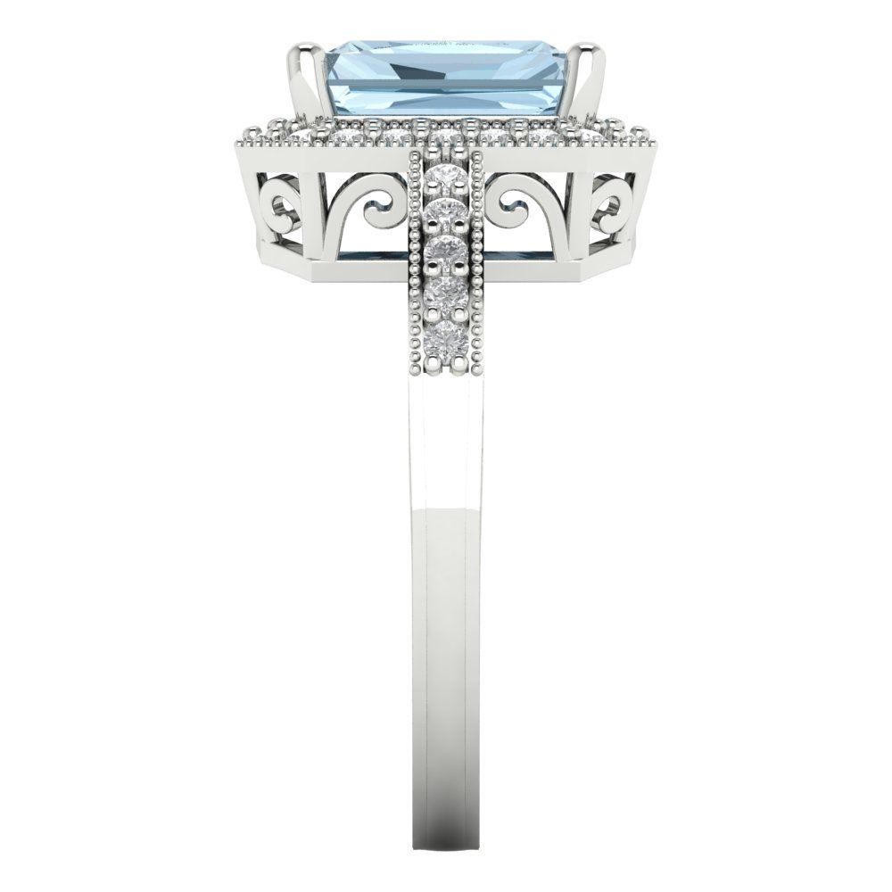 2.78 cttw Zirconia Simulated Blue Diamond Hidden Halo Engagement Ring - Solid White Gold (VVS1, Emerald Cut,8.5x6.5mm)