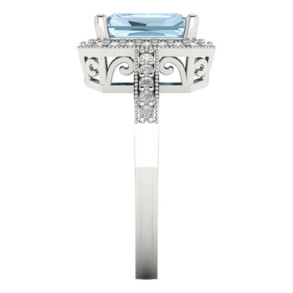 2.78 cttw Zirconia Simulated Blue Diamond Hidden Halo Engagement Ring - Solid White Gold (VVS1, Emerald Cut,8.5x6.5mm)