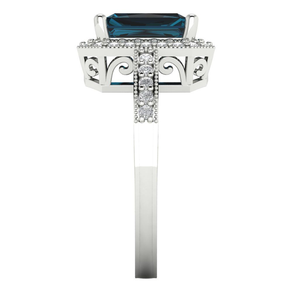 2.78 cttw Natural London Blue Topaz Hidden Halo Engagement Ring - Solid White Gold (VVS1, Emerald Cut,8.5x6.5mm)