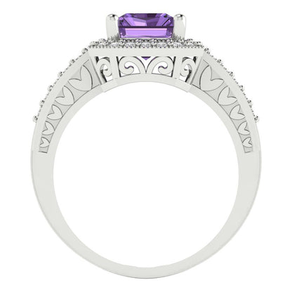 2.78 cttw Simulated Alexandrite Hidden Halo Engagement Ring - Solid Gold (Emerald Cut,8.5x6.5mm)