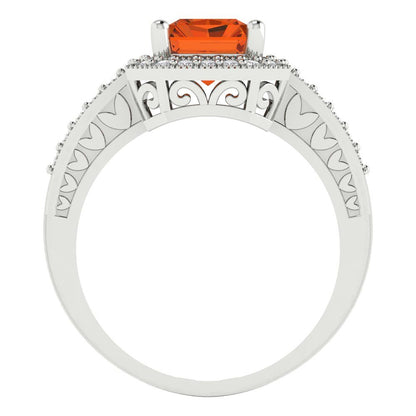 2.78 cttw Simulated Ruby Hidden Halo Engagement Ring - Solid White Gold (VVS1, Emerald Cut,8.5x6.5mm)