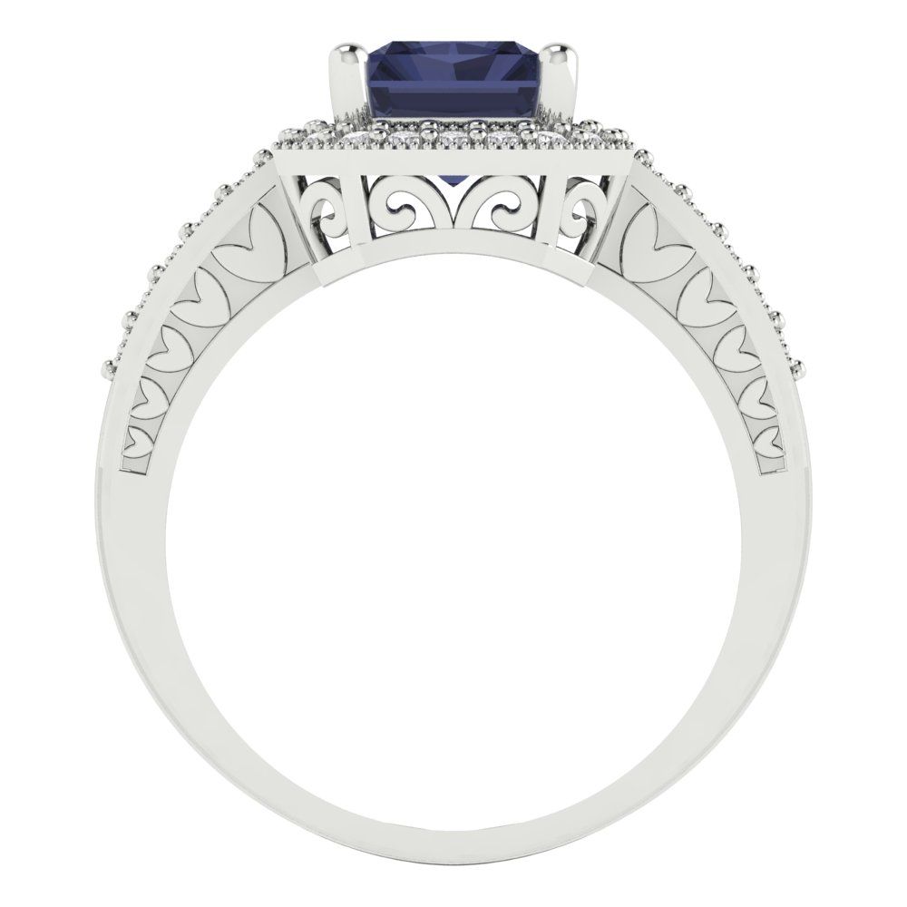 2.78 cttw Simulated Blue Sapphire Hidden Halo Engagement Ring - Solid Gold (Emerald Cut,8.5x6.5mm)