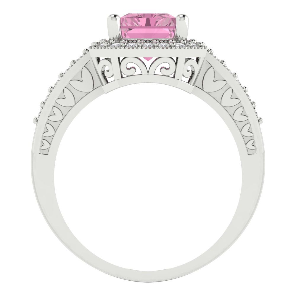 2.78 cttw Zirconia Simulated Pink Diamond Hidden Halo Engagement Ring - Solid White Gold (VVS1, Emerald Cut,8.5x6.5mm)