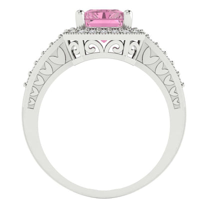 2.78 cttw Zirconia Simulated Pink Diamond Hidden Halo Engagement Ring - Solid White Gold (VVS1, Emerald Cut,8.5x6.5mm)