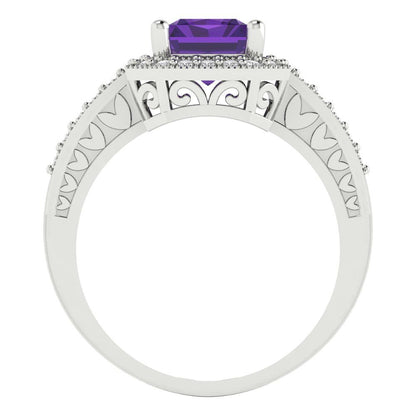 2.78 cttw Natural Amethyst Hidden Halo Engagement Ring - Solid Gold (Emerald Cut,8.5x6.5mm)