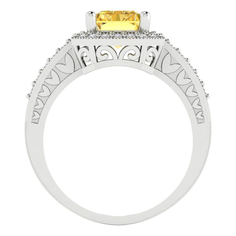 2.78 cttw Zirconia Simulated Yellow Diamond Hidden Halo Engagement Ring - Solid White Gold (VVS1, Emerald Cut,8.5x6.5mm)