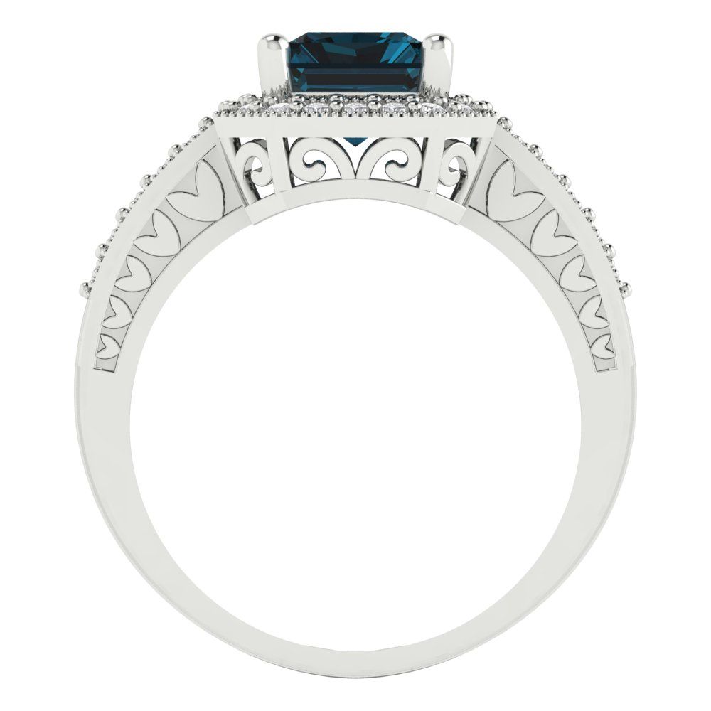 2.78 cttw Natural London Blue Topaz Hidden Halo Engagement Ring - Solid White Gold (VVS1, Emerald Cut,8.5x6.5mm)