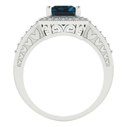 2.78 cttw Natural London Blue Topaz Hidden Halo Engagement Ring - Solid White Gold (VVS1, Emerald Cut,8.5x6.5mm)