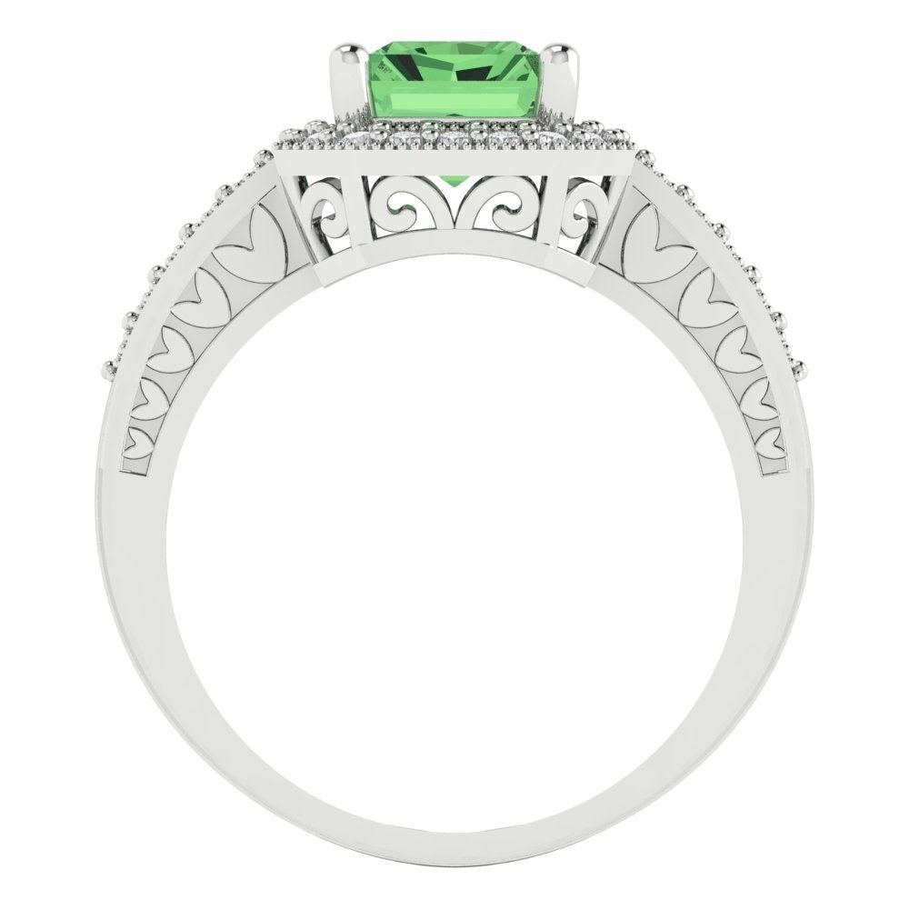 2.78 cttw Zirconia Simulated Green Diamond Hidden Halo Engagement Ring - Solid Gold (VVS1, Emerald Cut,8.5x6.5mm)