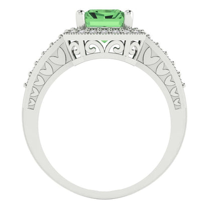 2.78 cttw Zirconia Simulated Green Diamond Hidden Halo Engagement Ring - Solid Gold (VVS1, Emerald Cut,8.5x6.5mm)